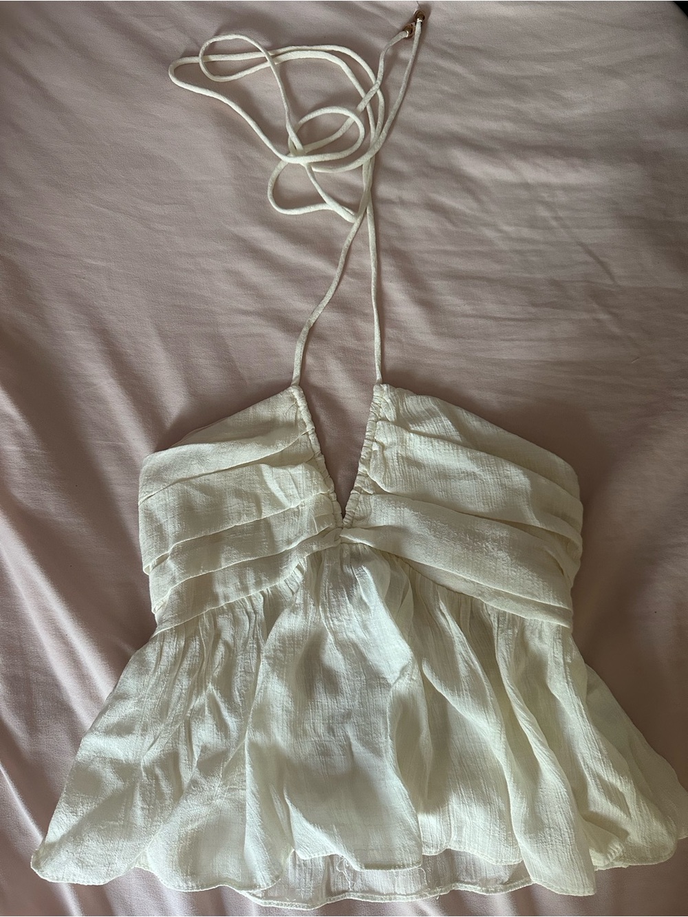 Mura Boutique Cream Halter Tie Top XS